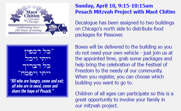 2022 Pesach Mitzvah Project