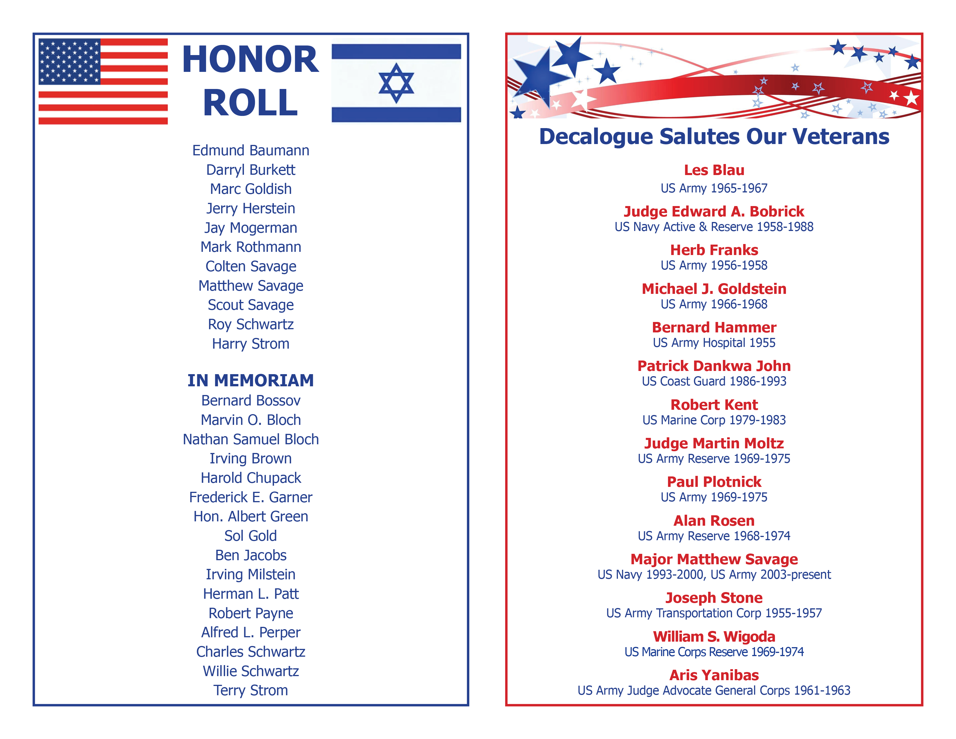 Decalogue Veterans Reception 2019 Program 2